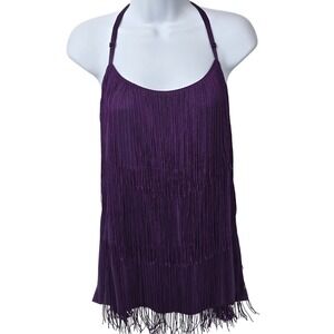 MANER Women's Purple Fringe Halter Tank Top Dressy Clubwear Size XXL Party NWT